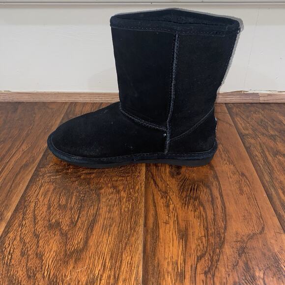 Bearpaw Evangeline Short Youth Sz 5 Suede Blk Boots Sheepskin Wool Lining 2414Y - Picture 6 of 9